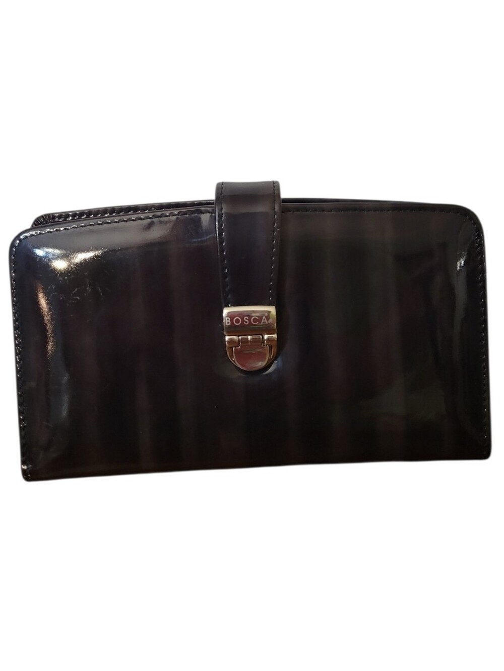 Vintage Bosca Piccolo Black/Brown Patent Leather Bifold Wallet - Picture 2 of 11
